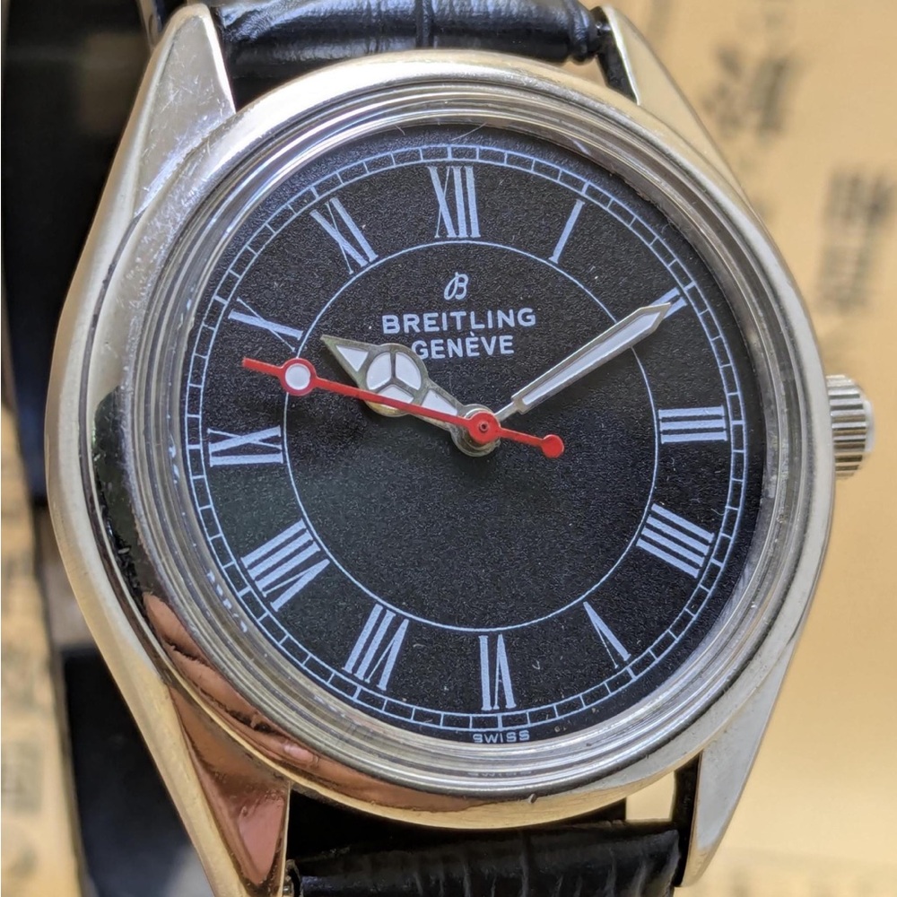 BREITLING Watch Mechanical Swiss made manual winding 17 jewels black - Vintage